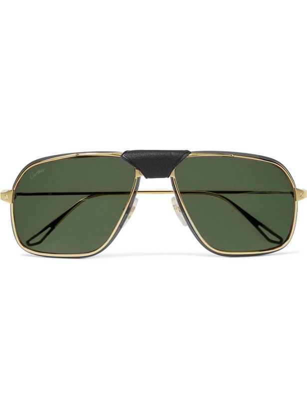Photo: Cartier Eyewear - Leather-Trimmed Aviator-Style Gold-Tone Sunglasses