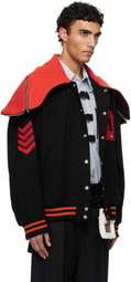 doublet Black & Red Petal Mouth Hood Varsity Bomber Jacket