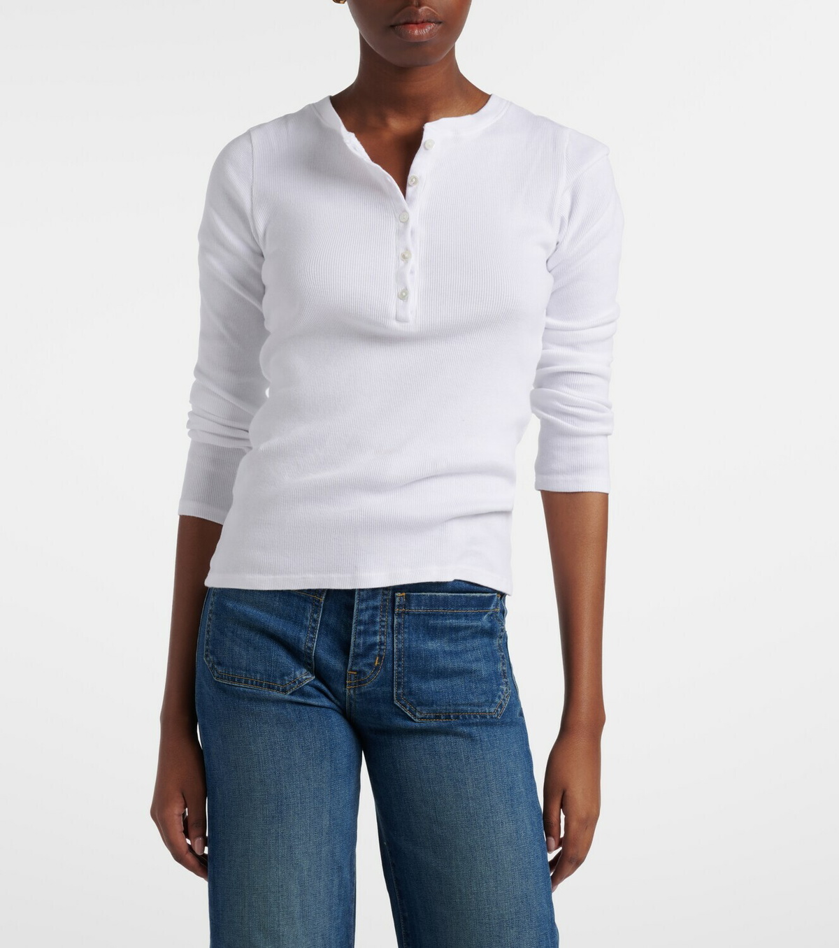 Nili Lotan Jordan ribbed-knit cotton Henley shirt