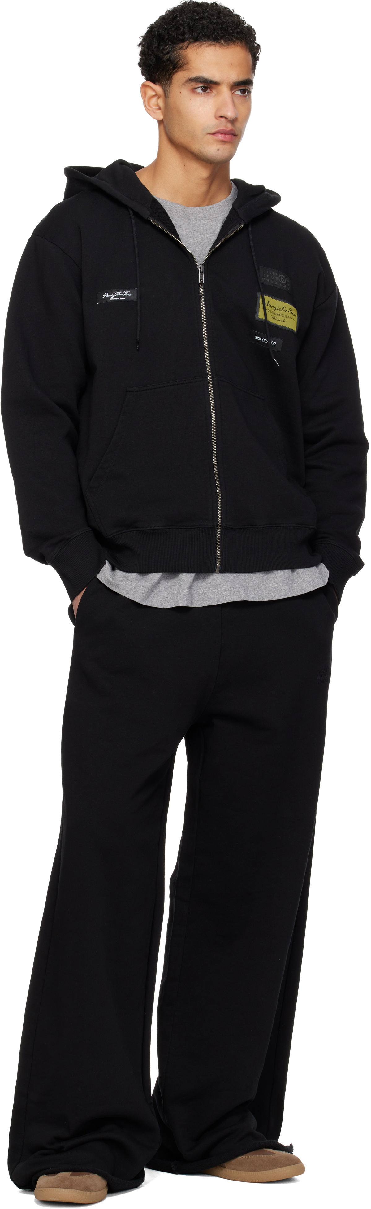 MM6 Maison Margiela Black Embroidered Logo Sweatpants