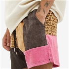 The Future Is On Mars Men's Corduroy Patchwork Short in Copper Brown/Pink