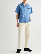 Adish - Camp-Collar Embroidered Garment-Dyed Cotton-Poplin Shirt - Blue