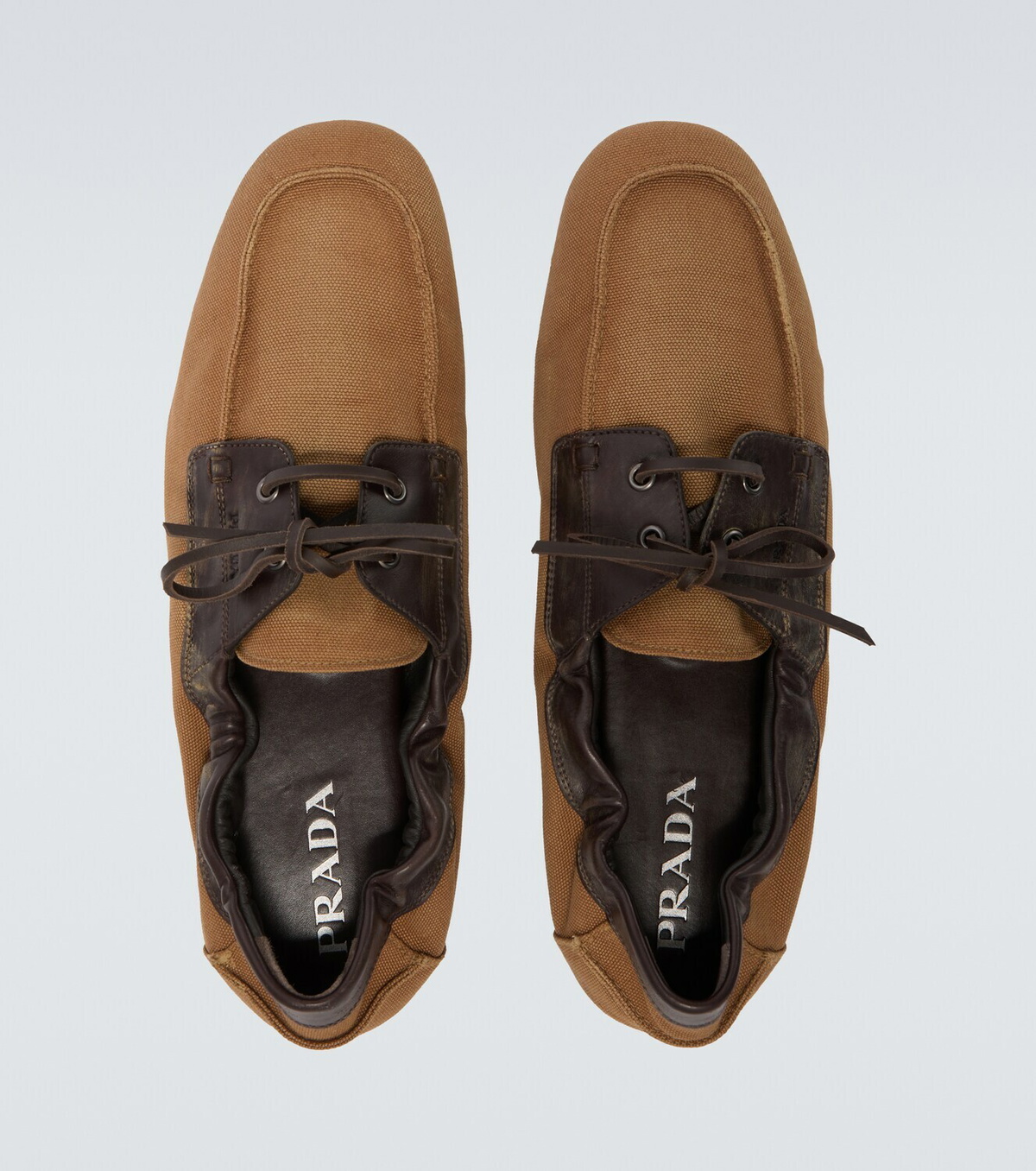Prada Shuffle leather-trimmed canvas boat shoes