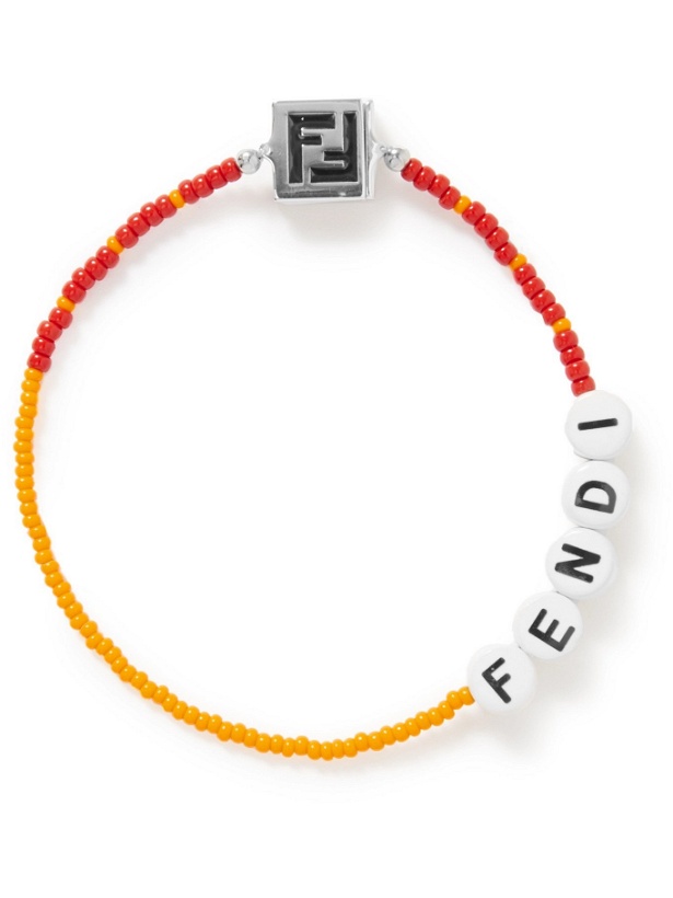 Photo: FENDI - Logo-Detailed Ceramic and Palladium-Plated Beaded Bracelet - Red