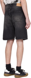 KidSuper Black Rhinestone Face Denim Shorts