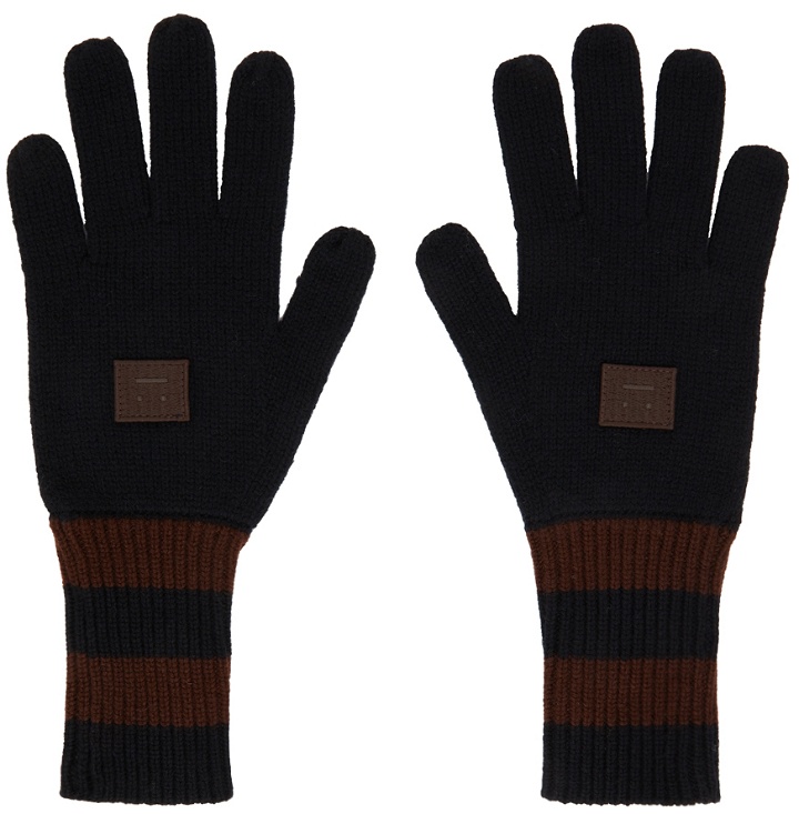 Photo: Acne Studios Black & Brown Striped Face Patch Gloves
