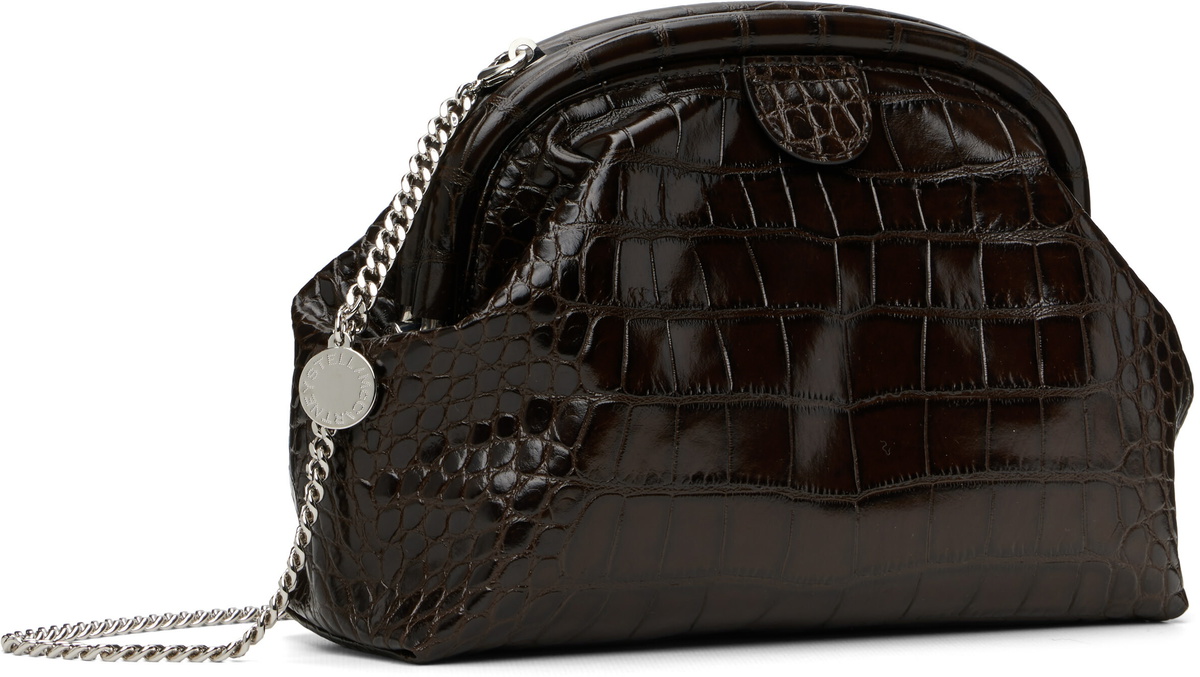 Stella McCartney Brown Falabella Croc-Embossed Soft Clutch