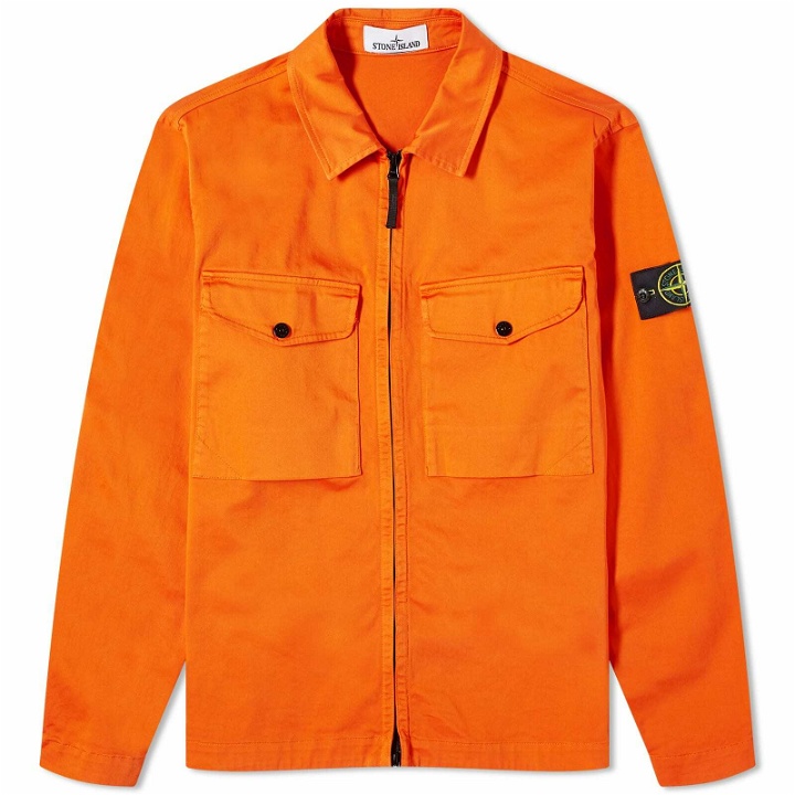 Photo: Stone Island Men's Stretch Cotton Double Pocket Shirt Jacket in Orange