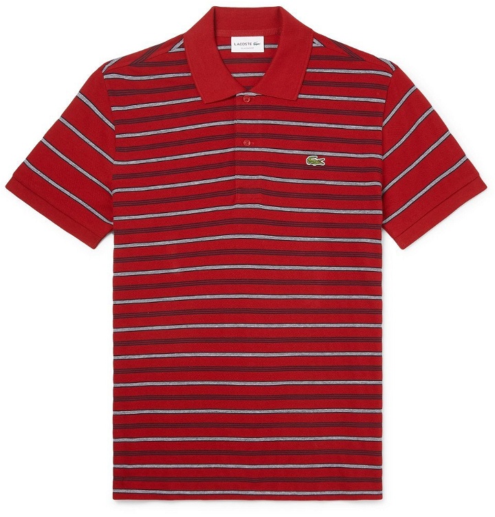 Photo: Lacoste - Striped Cotton-Piqué Polo Shirt - Red
