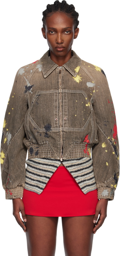 Photo: Kiko Kostadinov Brown K Painted Denim Bomber Jacket
