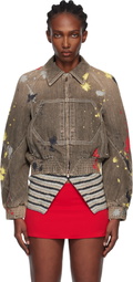Kiko Kostadinov Brown K Painted Denim Bomber Jacket