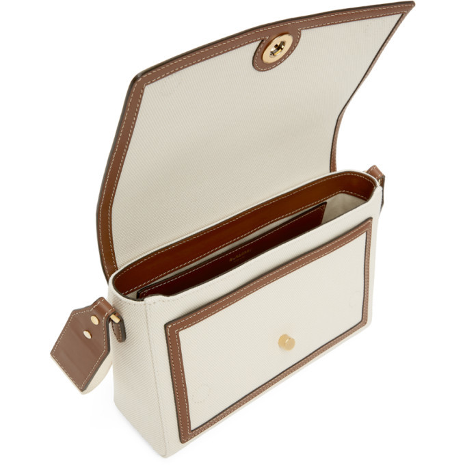 Burberry Off-White and Brown Canvas Horseferry Note Bag Burberry