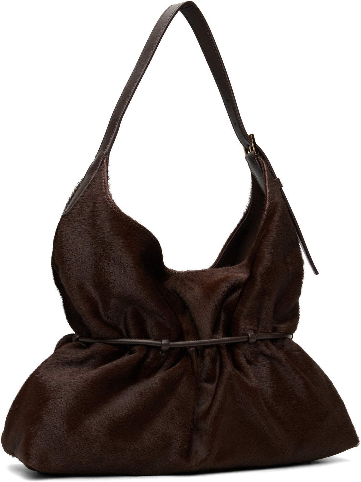 BALMAIN Brown Sphynx Medium Pony-Effect Leather Bag