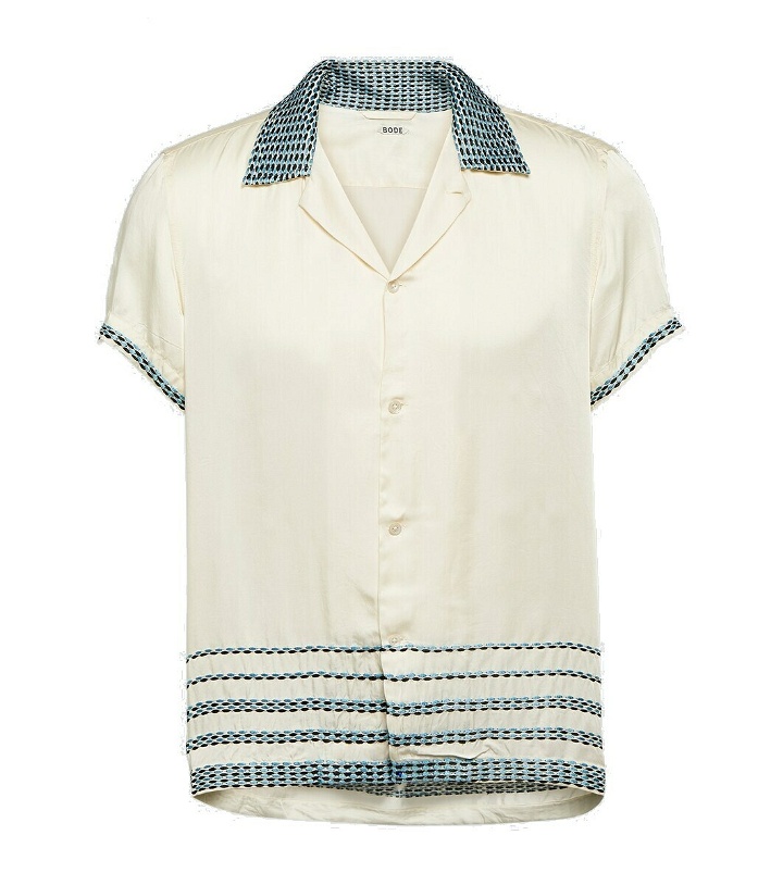 Photo: Bode Embroidered silk satin bowling shirt