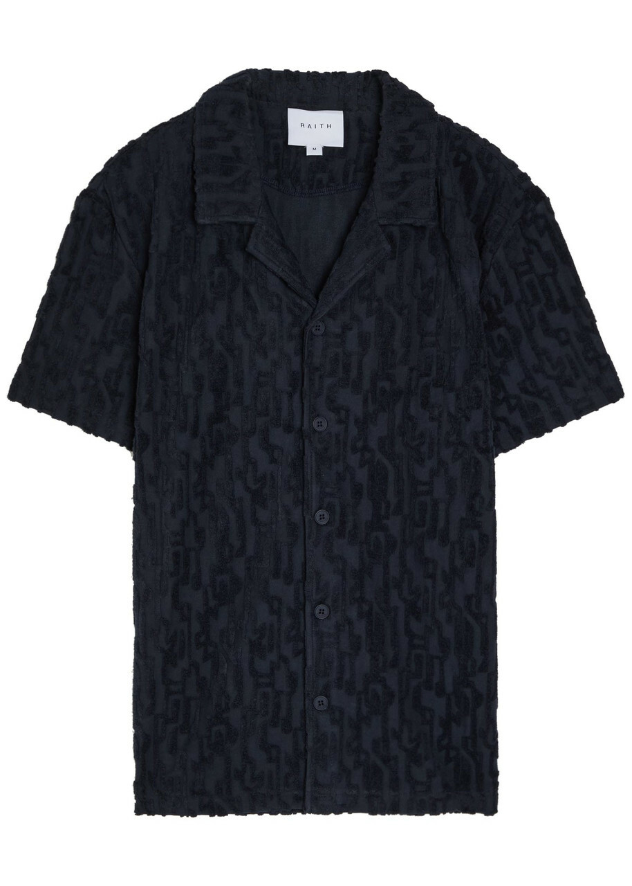 Raith Fausto Flocked-pattern Terry Shirt Navy