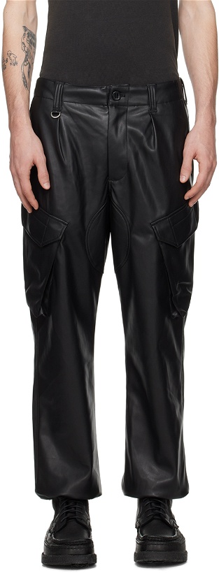 Photo: SOPHNET. Black Sustainable Faux-Leather Cargo Pants