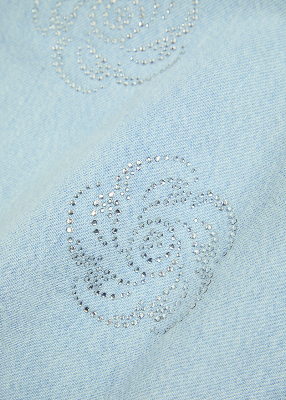 Rotate Sunday Crystal-embellished Denim Mini Dress Light Blue