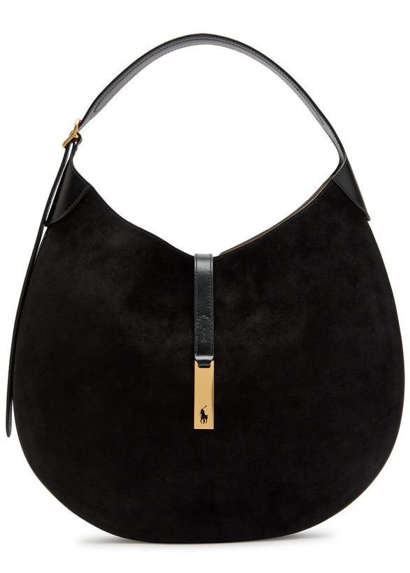 Photo: Polo Ralph Lauren Leather-trim Suede Shoulder bag - Black - One Size
