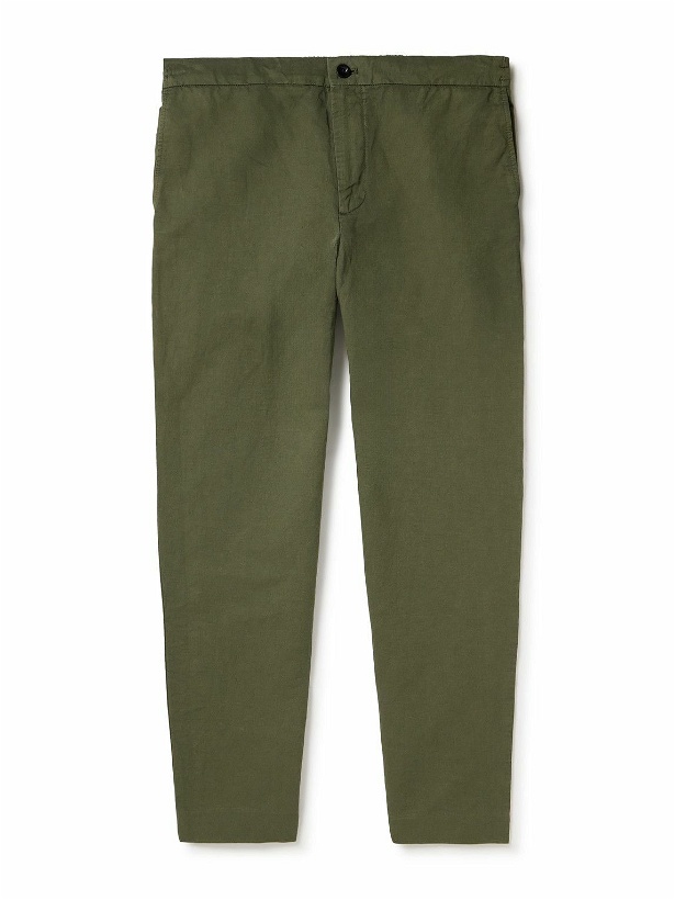 Photo: Mr P. - James Tapered Cotton and Linen-Blend Twill Drawstring Trousers - Green