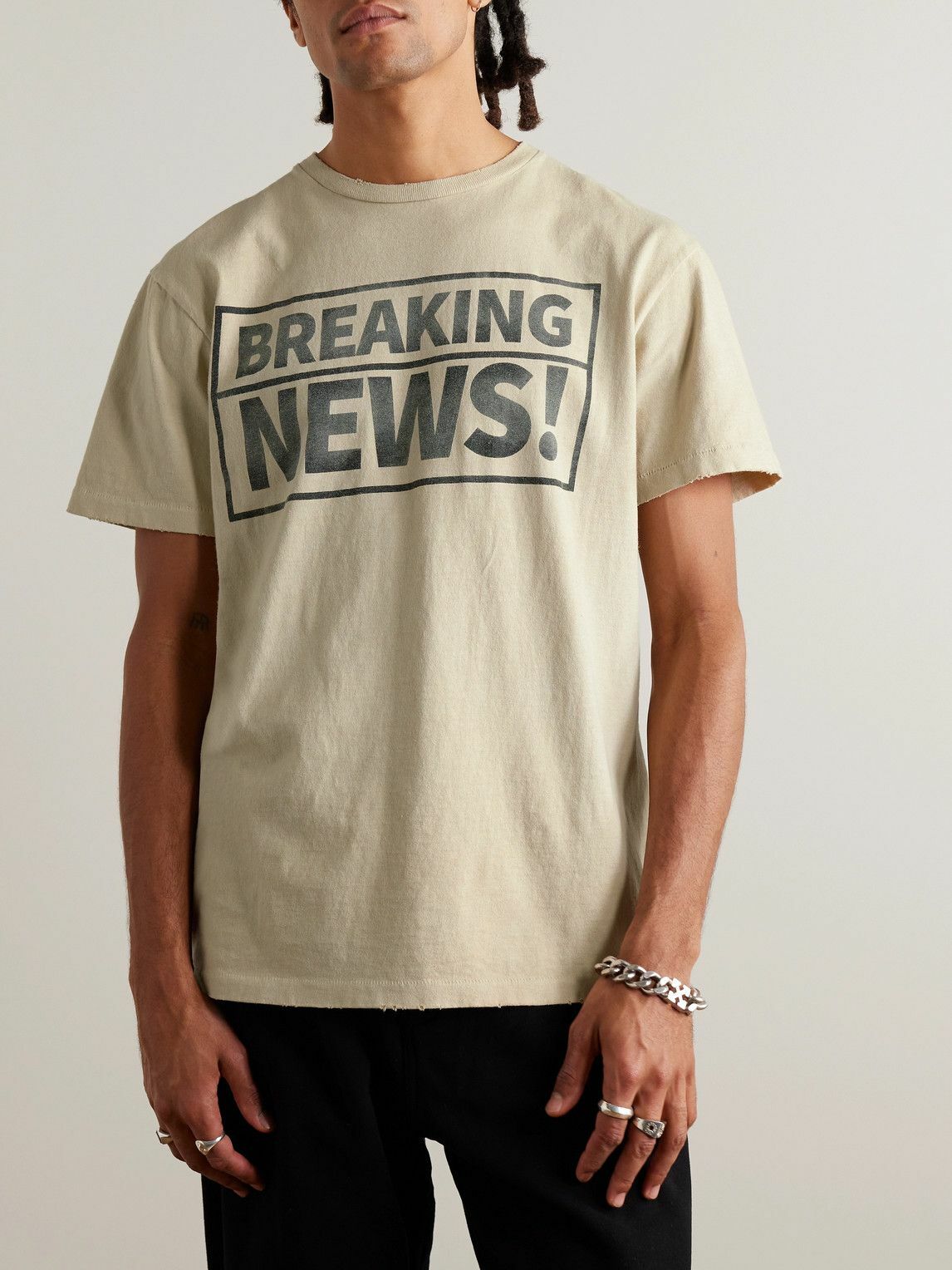 Gallery Dept. ギャラリーデプトBREAKING NEWS TEE Gallery Dept. - Breaking News Distressed Printed Cotton-Jersey T