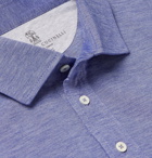 Brunello Cucinelli - Slim-Fit Mélange Cotton Polo Shirt - Men - Blue