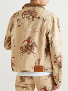 CHERRY LA - Cowboy Corduroy-Trimmed Cotton-Blend Canvas-Jacquard Trucker Jacket - Neutrals