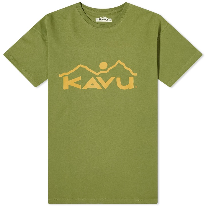 Photo: KAVU Men's Vintage Logo T-Shirt in Green Moss