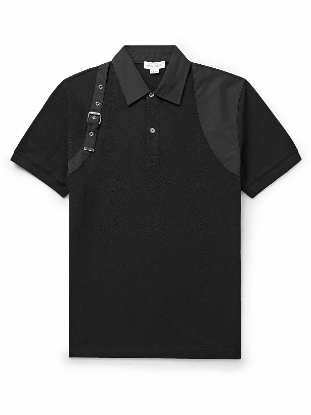 Photo: Alexander McQueen - Harness-Detailed Poplin-Trimmed Cotton-Piqué Polo Shirt - Black