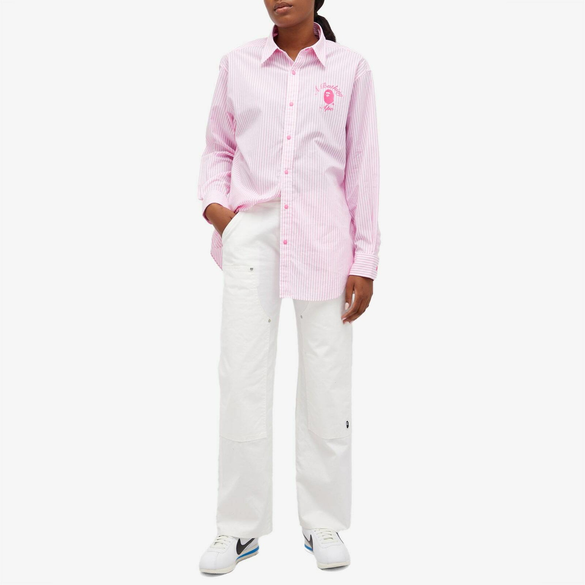 A Bathing Ape Women's College Stripe Shirt in Pink