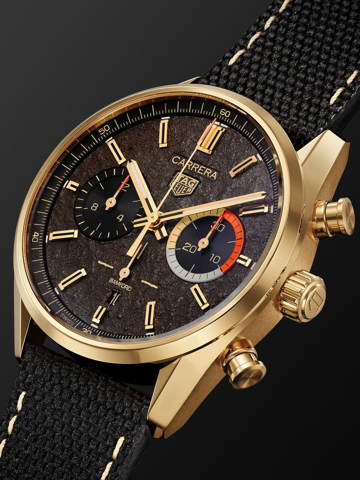 Bamford Watch Department - TAG Heuer Carrera Limited Edition Automatic 42mm 18-Karat Gold and Canvas Watch