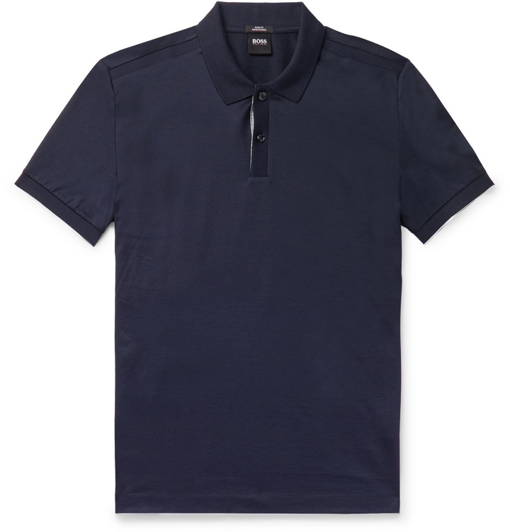 Photo: Hugo Boss - Slim-Fit Contrast-Tipped Cotton Polo Shirt - Blue