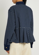 Ganni Striped Peplum Piqué Cotton Polo Shirt Navy