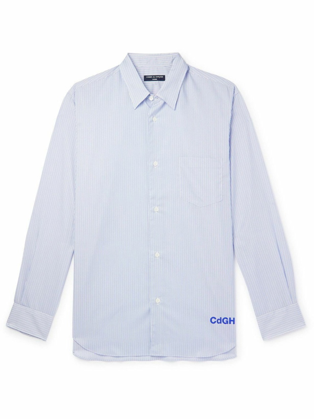 Photo: Comme des Garçons HOMME - Logo-Print Striped Cotton-Poplin Shirt - Blue