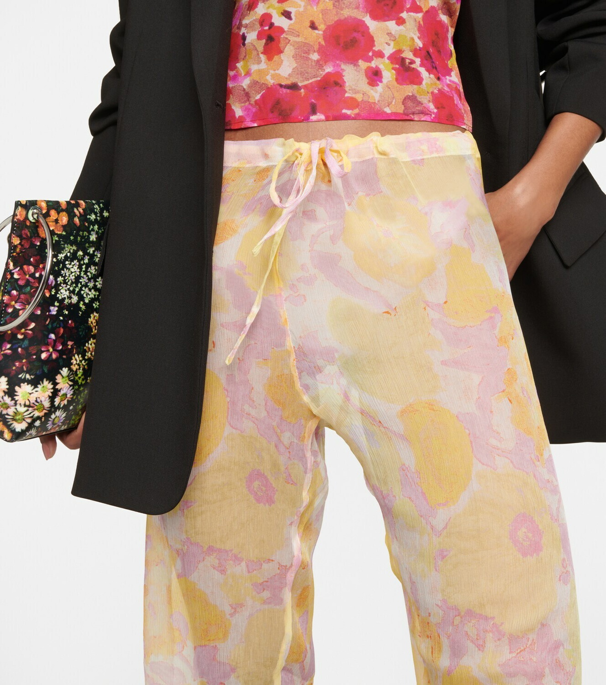 DRIES VAN NOTEN Size 30 Black & Green Abstract Floral Viscose Casual Pants main image 0