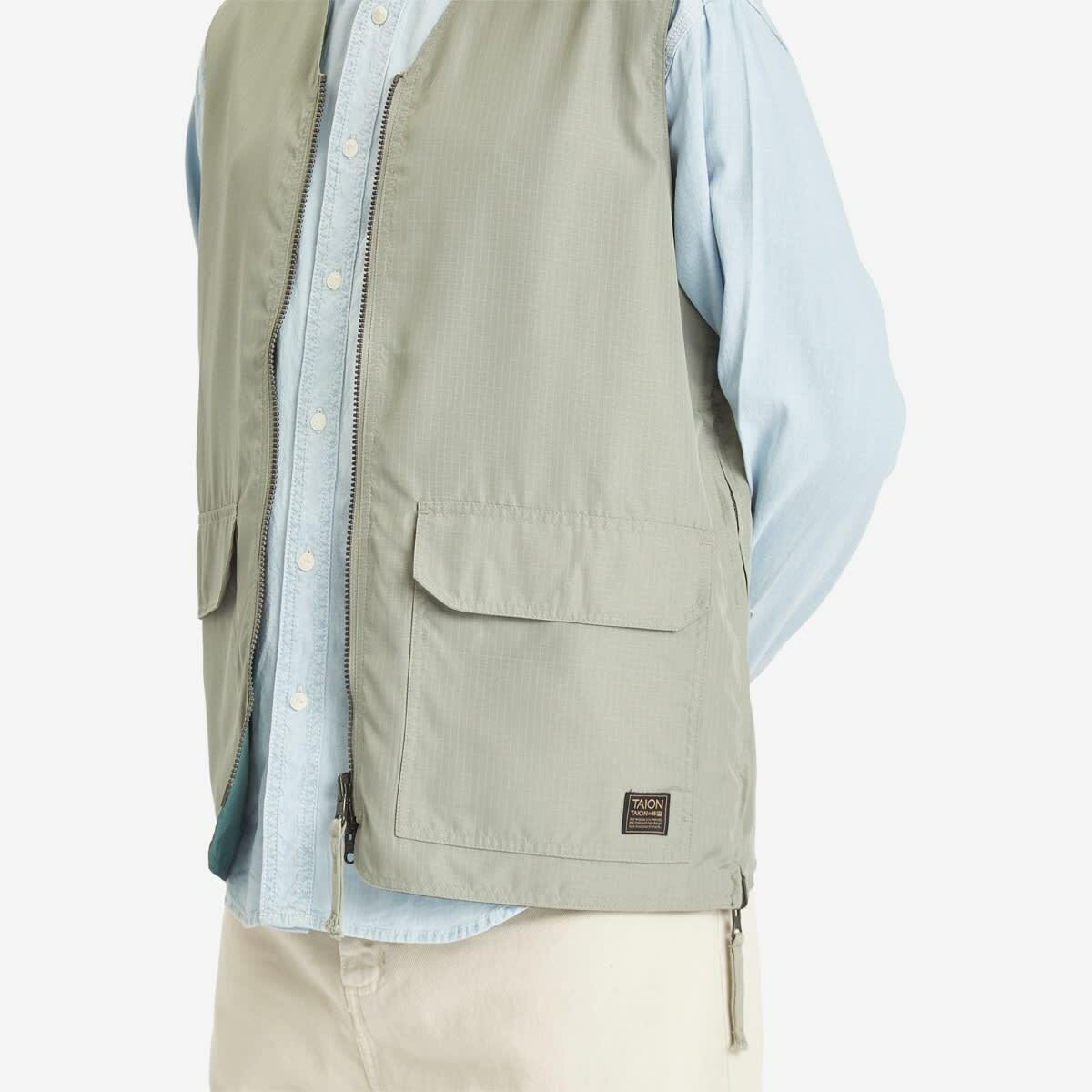 Taion Men's Military Reversible V-Neck Vest in Dark Sage Green