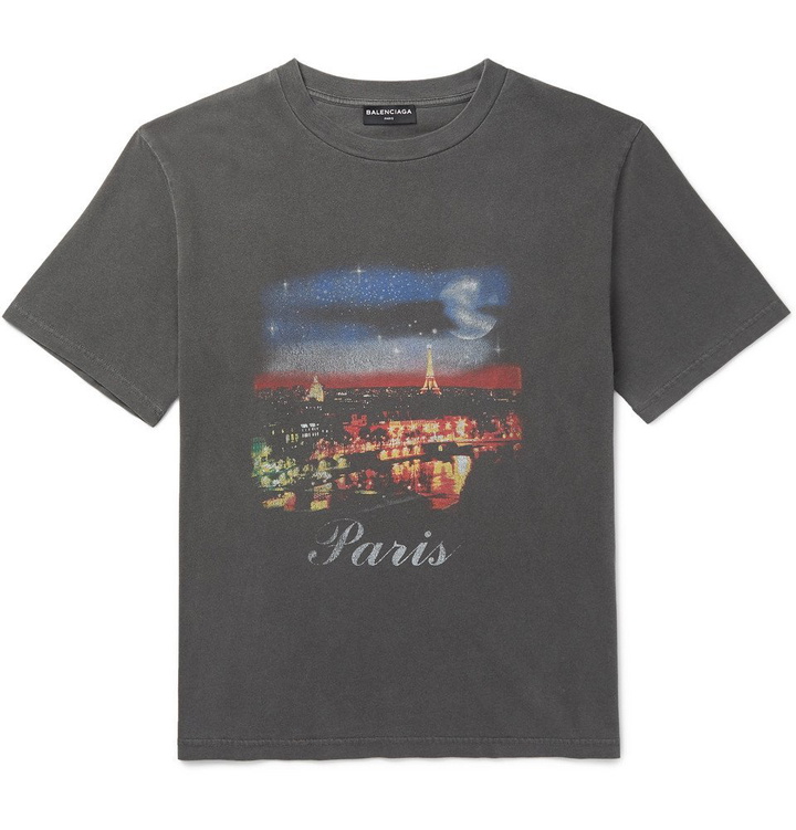 Photo: Balenciaga - Printed Cotton-Jersey T-Shirt - Men - Gray