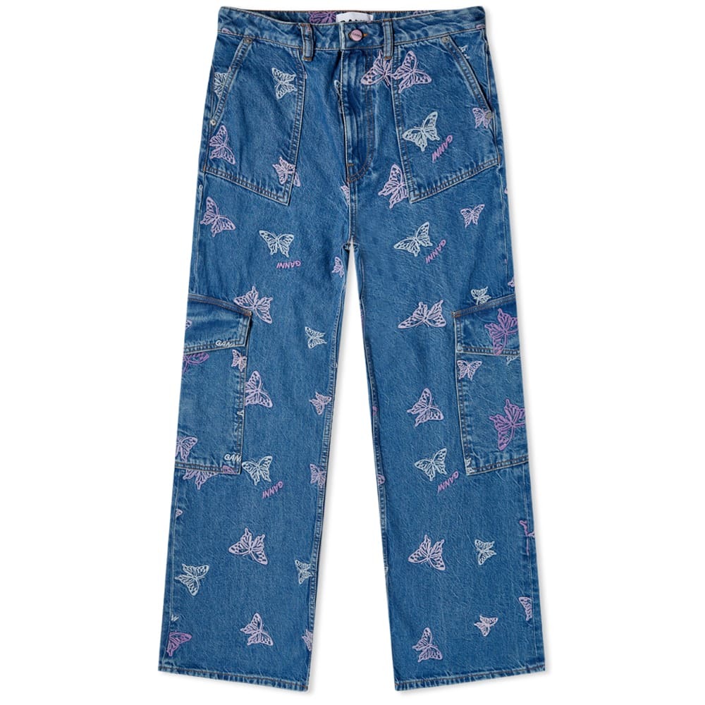 ☆人気☆【GANNI】☆BUTTERFLY LOGO DENIM PANTS☆デニム☆ GANNI Women's Embroidery Butterfly Jean in Denim GANNI