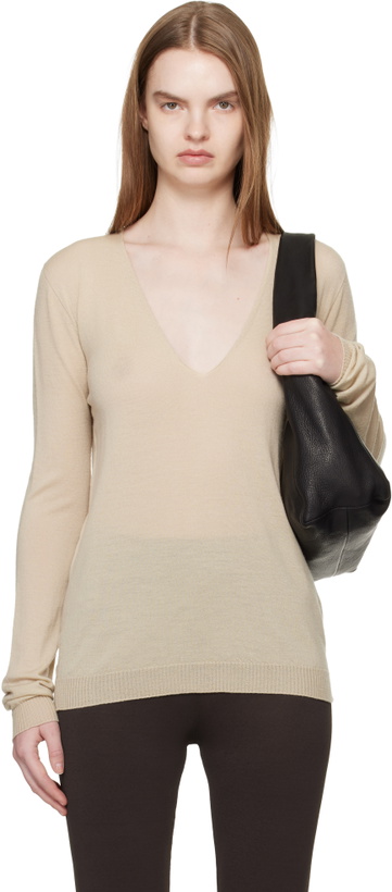 Photo: Rick Owens Khaki Temple V Neck Pull Sweater