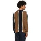 Salvatore Ferragamo Navy and Brown Silk Striped Sweater