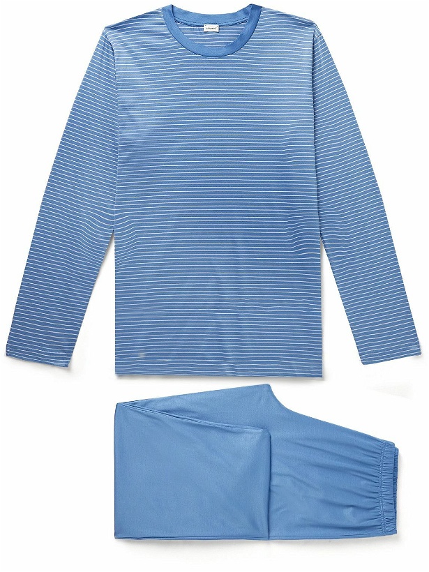 Photo: Zimmerli - Filodiscozia Stripes Mercerised Cotton-Jersey Pyjama Set - Blue