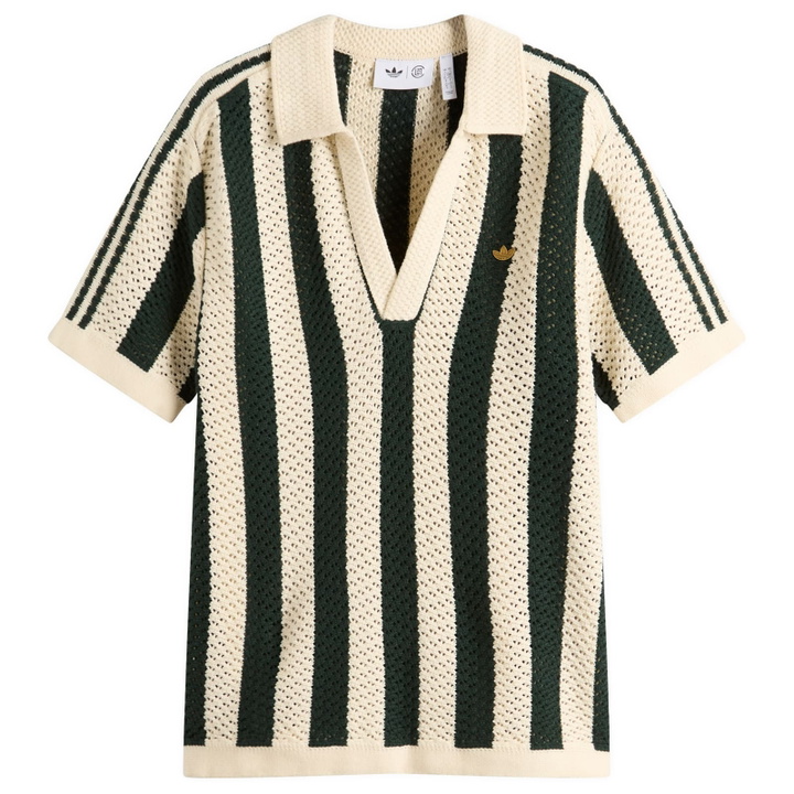 Photo: Adidas Women's x Clot Knitted Polo Shirt in Green Night/Cream White