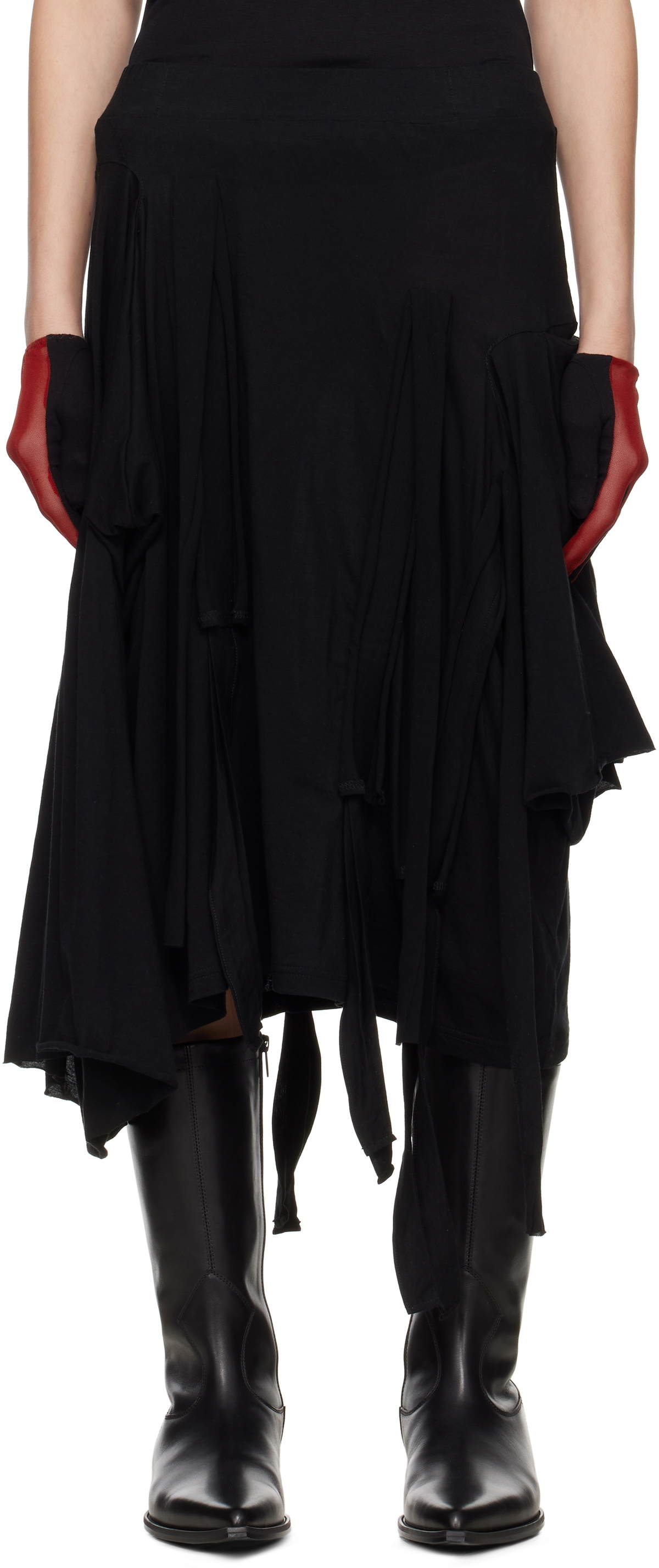 YOHJI YAMAMOTO Black Strappy Midi Skirt