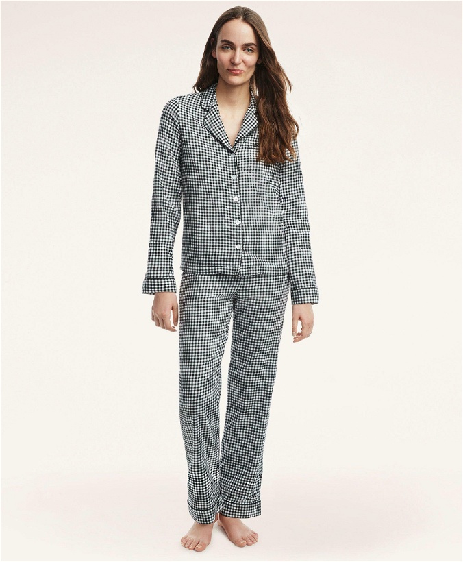 Photo: Brooks Brothers Women's Brushed Cotton Gingham Pajama Set | Black