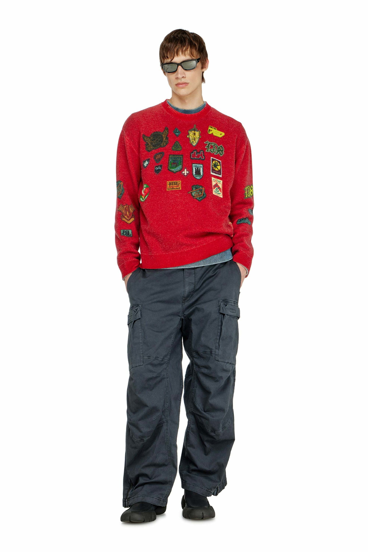 Diesel Wool jumper with printed patches - Knitwear Mens in Red