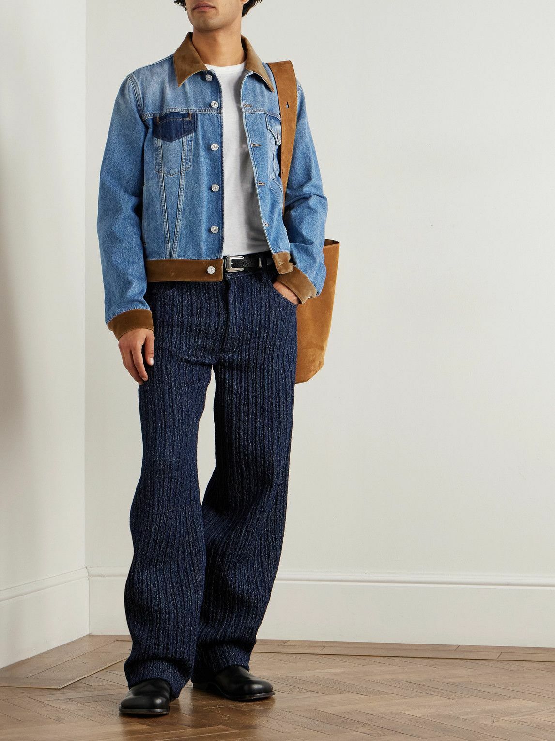 Marni - Slawn and Soldier Appliquéd Cotton Velvet-Trimmed Denim Jacket - Blue