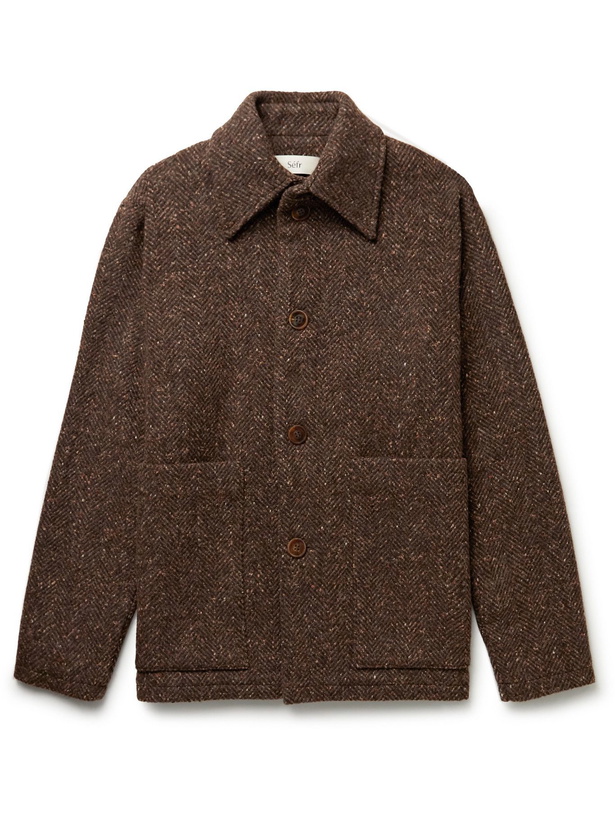 Photo: Séfr - Ramona Herringbone Virgin Wool-Blend Jacket - Brown