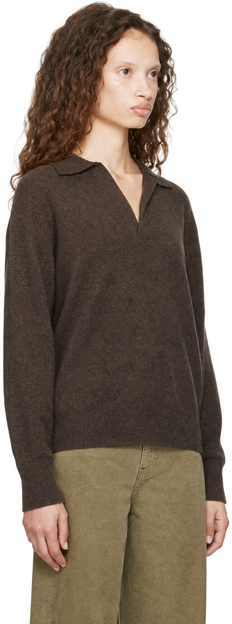 ssstein Brown Extra Fine Wool Knit Skipper Sweater