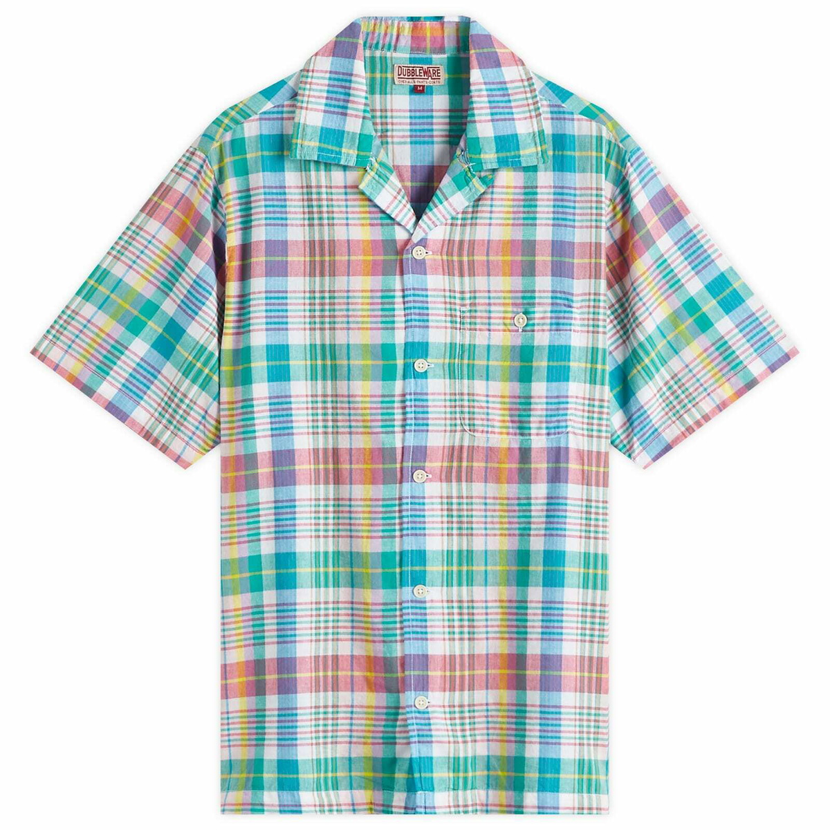 Dubbleware Men's Quincy Madras Vacation Shirt in Green/Pink