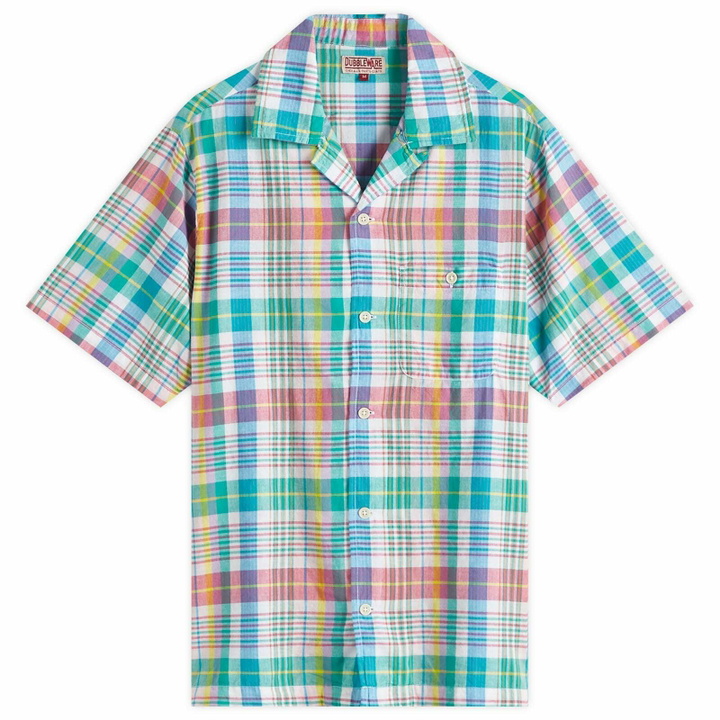 Photo: Dubbleware Men's Quincy Madras Vacation Shirt in Green/Pink
