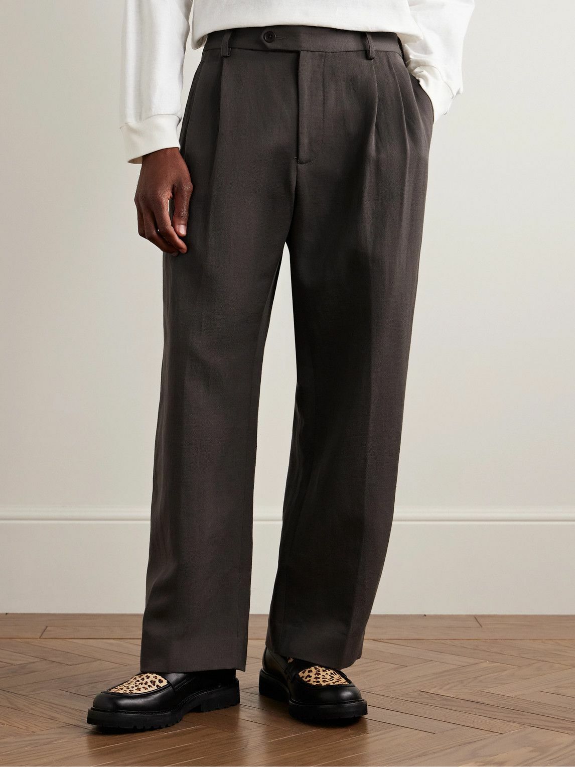 Small Talk - Wide-Leg Pleated Slub Linen and Wool-Blend Trousers - Brown